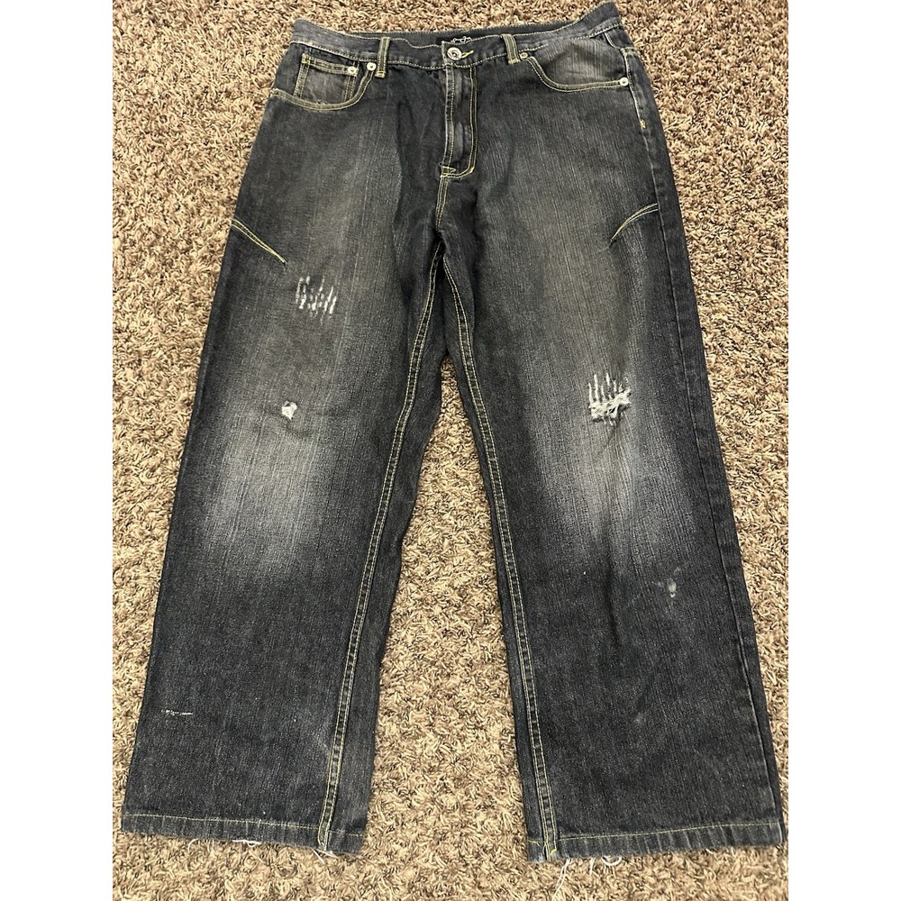 Vintage Y2K Sean John Carpenter Pants Baggy Black Distressed Mens Size 36x26 - Picture 7 of 9